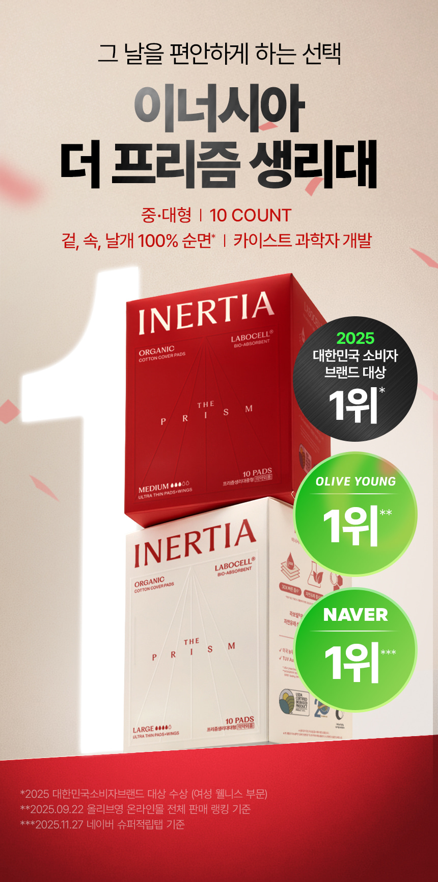 [5900만장 완판] 더 프리즘 유기농 순면커버 생리대
