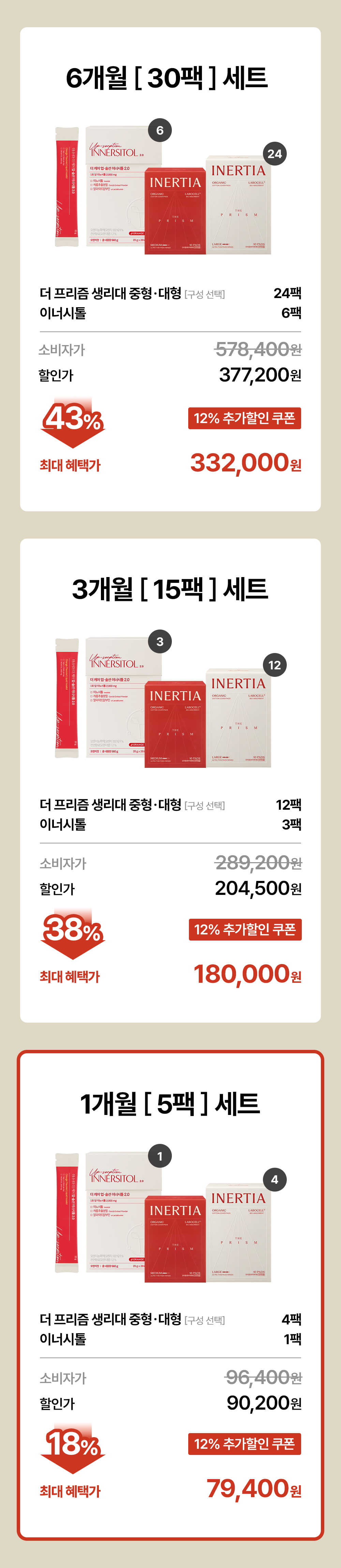 [주기 집중케어] 1/3/6개월 모음전(이너시톨 + 생리대)
